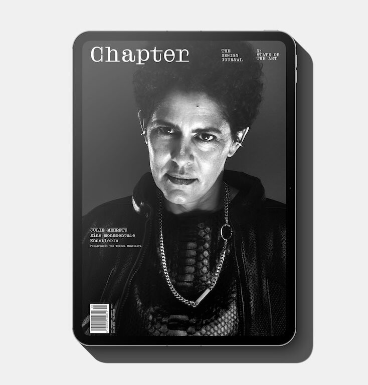 iPad mock-up of design magazine Chapter featuring artist Julie Mehretu on the cover