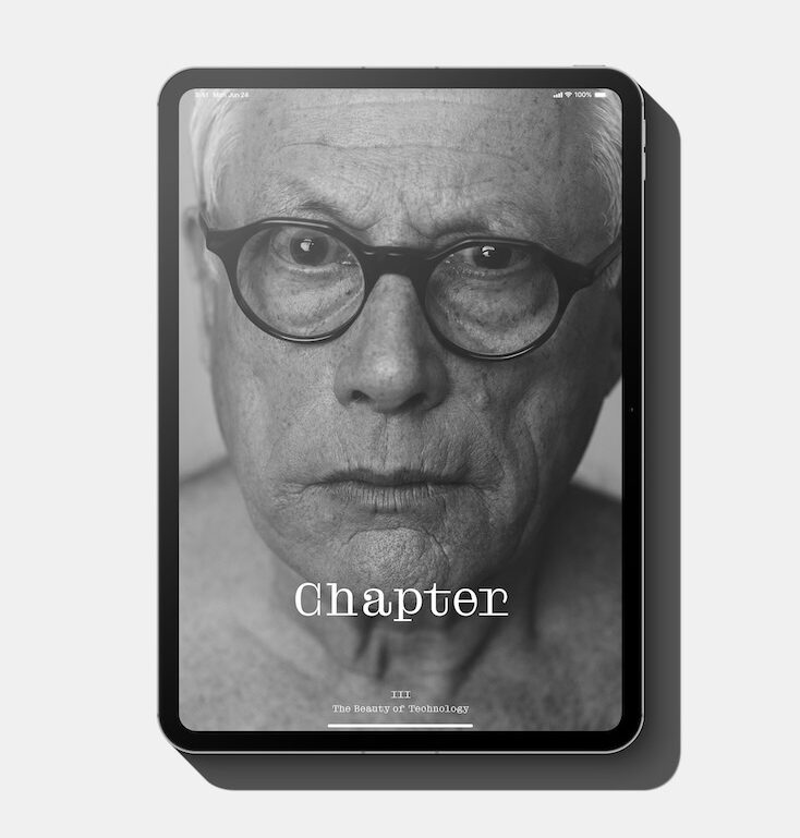 iPas Mock up of design magazine Chapter with Dieter Rams on the cover