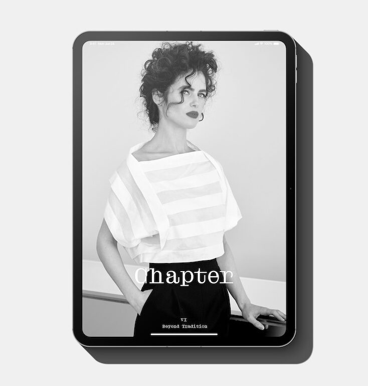 iPad mock-up of design magazine Chapter, featuring artist, scientist and designer Neri Oxman shot by Noah Kalina.