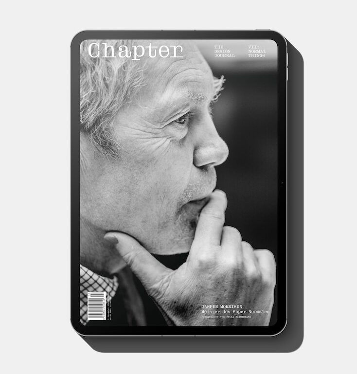 iPad mock-up of design magazine Chapter, featuring artist, scientist and designer Jasper Morrison