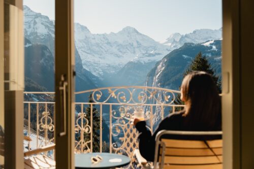 Hotel room with terrace at the Grand Hotel Belvedere in Wengen