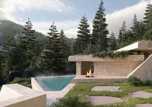 Brustalist-style spa at the Grand Hotel Belvedere in Wengen