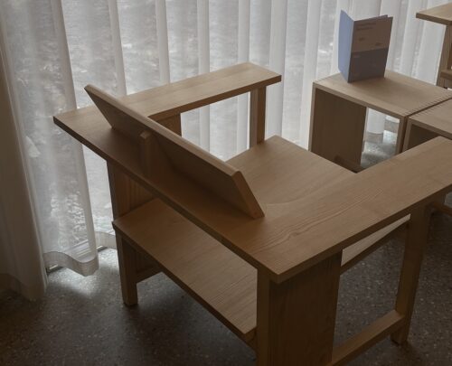 Wooden spam furniture by Konstantin Grcic in the spa at the Grand Hotel Belvedere in Wengen