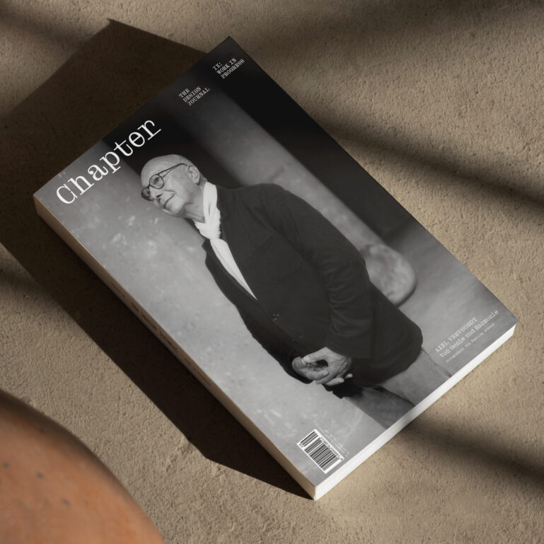 mock-up of design magazine Chapter featuring Axel Vervoordt on the cover