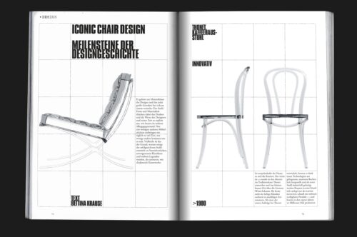 Mock up of design magazine Chapter showing feature of mock ups of iconic chais and chair design