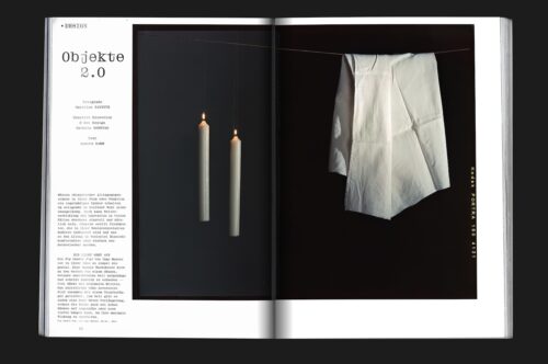 Mock-up of design magazine Chapter featuring stilllife photography of beautiful design products.