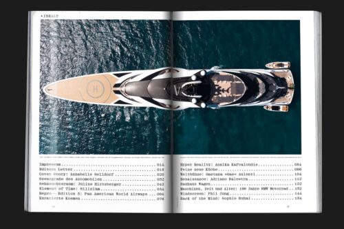 Mock up of design magazine Chapter showing a luxury yacht