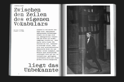Mock-up of Chapter design magazine with cover story about German-American star architect Annabelle Selldorf and contemporary architecture.
