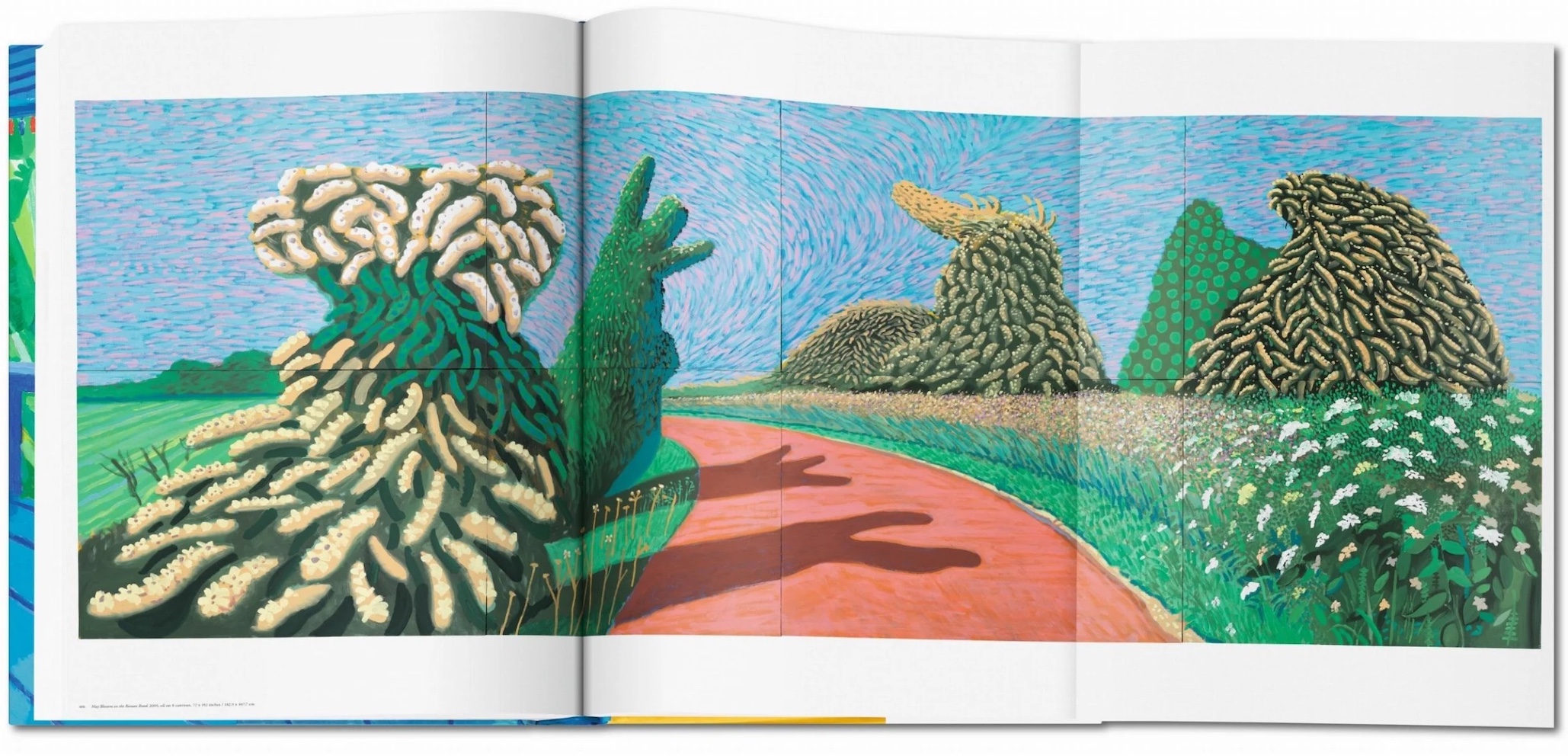Spread of book "David Hockney - A Bigger Book", Collector's Edition, with a Marc Newson bookstand