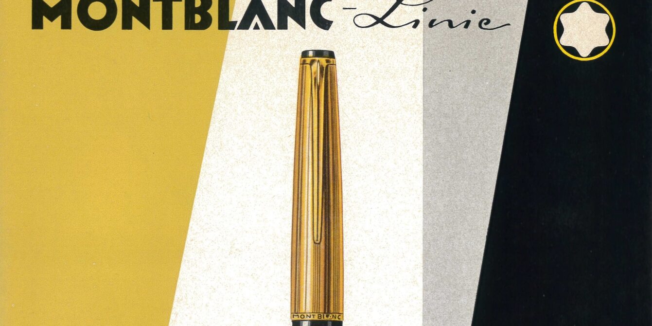 Vintage Montblanc Werbesujets der 1920er-Jahre mit Meisterstück Füllfederhalter – klare Typografie, ikonische Symbole, Design von Grete Gross.