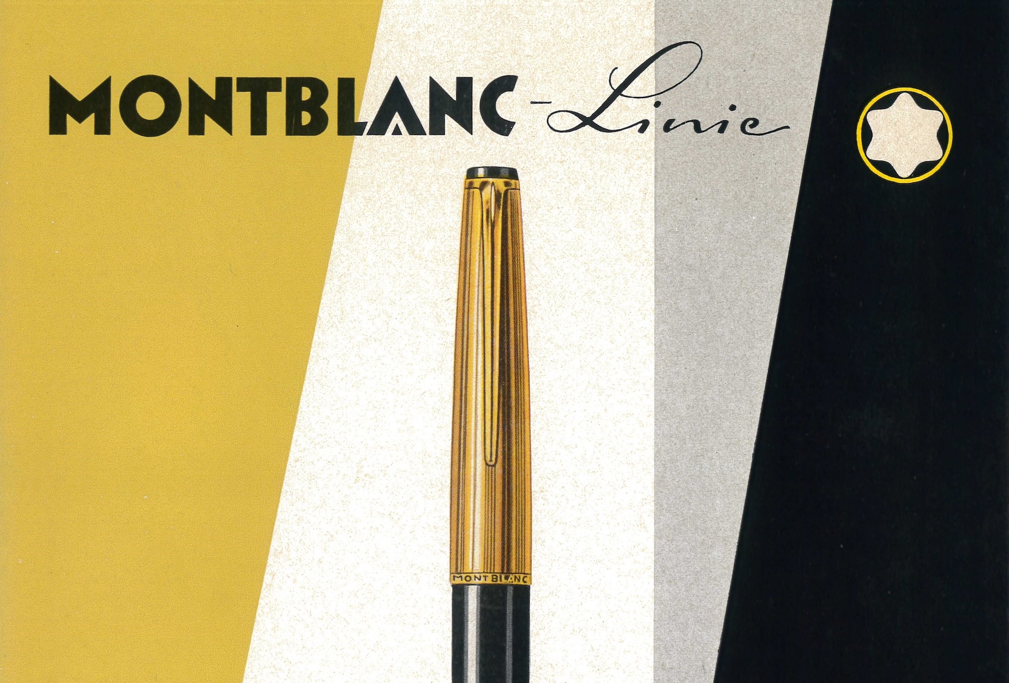 Vintage Montblanc Werbesujets der 1920er-Jahre mit Meisterstück Füllfederhalter – klare Typografie, ikonische Symbole, Design von Grete Gross.