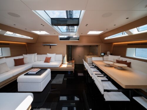 Yacht Design Interior and cabin design of wallywind110 by Wally sailing luxury yacht with clean, safe deck layout by Santa Maria Magnolfi.