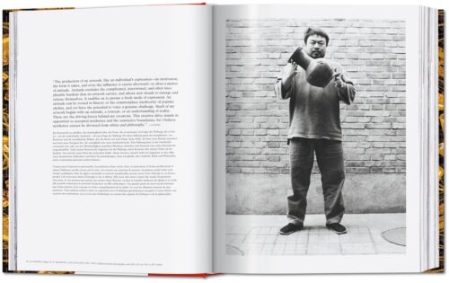 black and white full body portrait of ai weiwei from the monography titled ai weiwei published by taschen