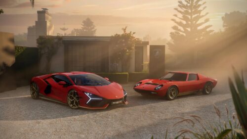 Lamborghini Revuelto Miura 60° Homage and Lamborghini Miura in red