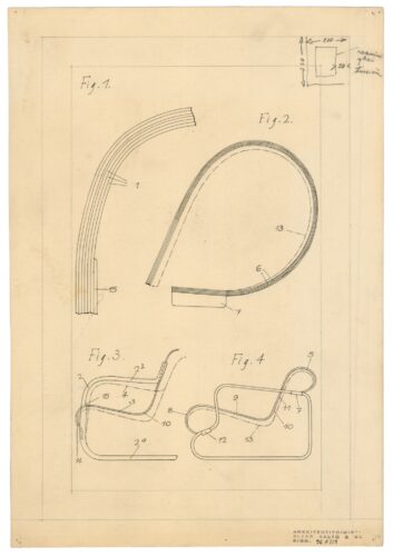 Alvar Aalto: Patent drawing, flexible timber structure of armchairs, 1933