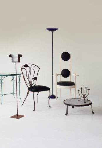 London showroom »Oculus« by set designer and design dealer Alfie di Trolio featuring curated furniture, design objects, and decorative art.