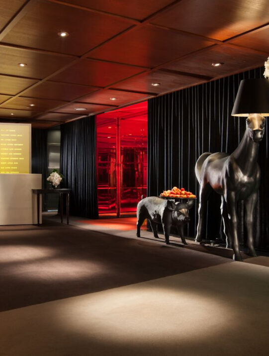 main lobby of the sls hotel beverly hills with interior design objects by designer philippe starck