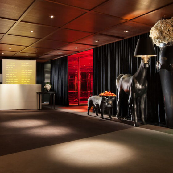 main lobby of the sls hotel beverly hills with interior design objects by designer philippe starck